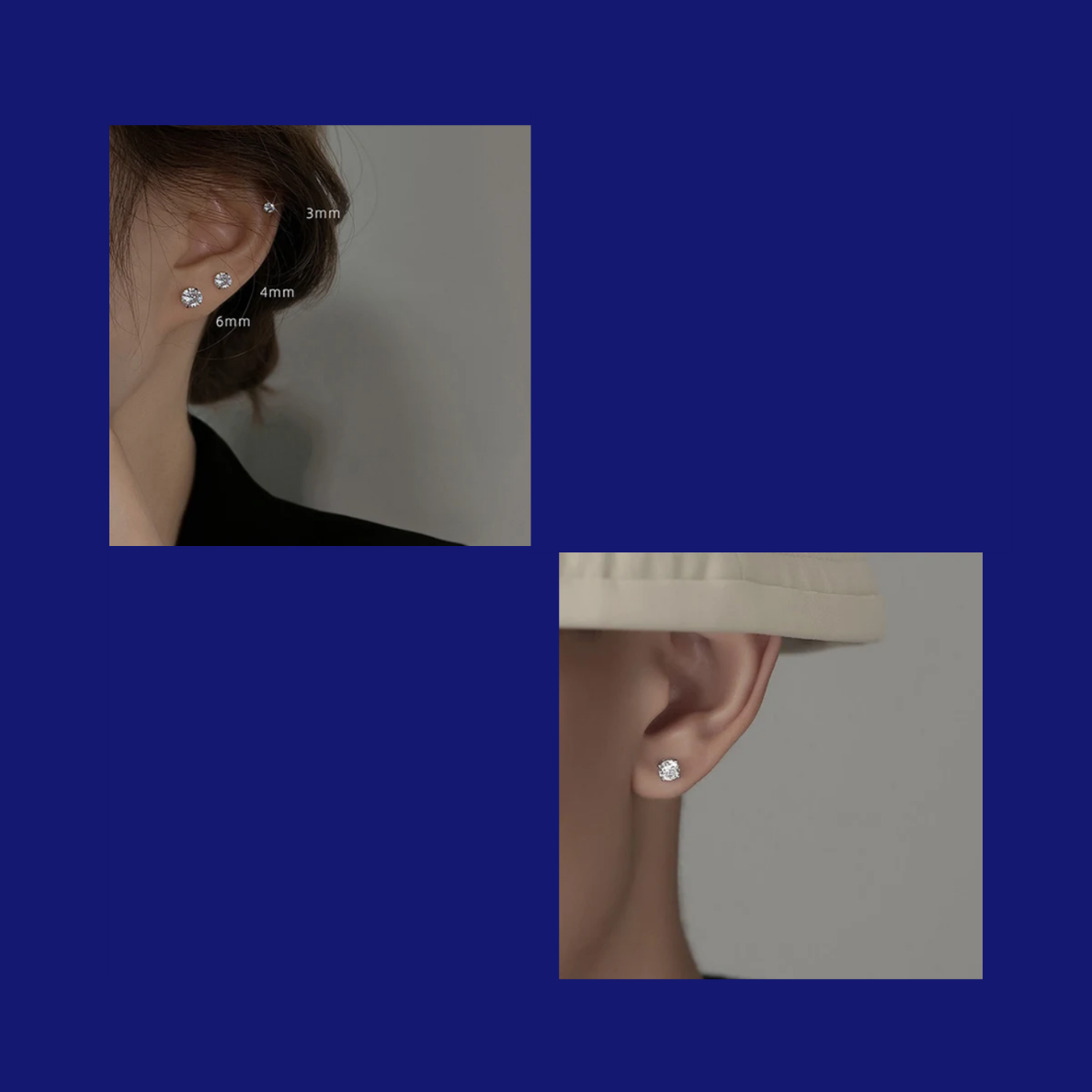 Arete Zirconia tamaño 2mm a 8mm en Acero Inoxidable mariposa redonda