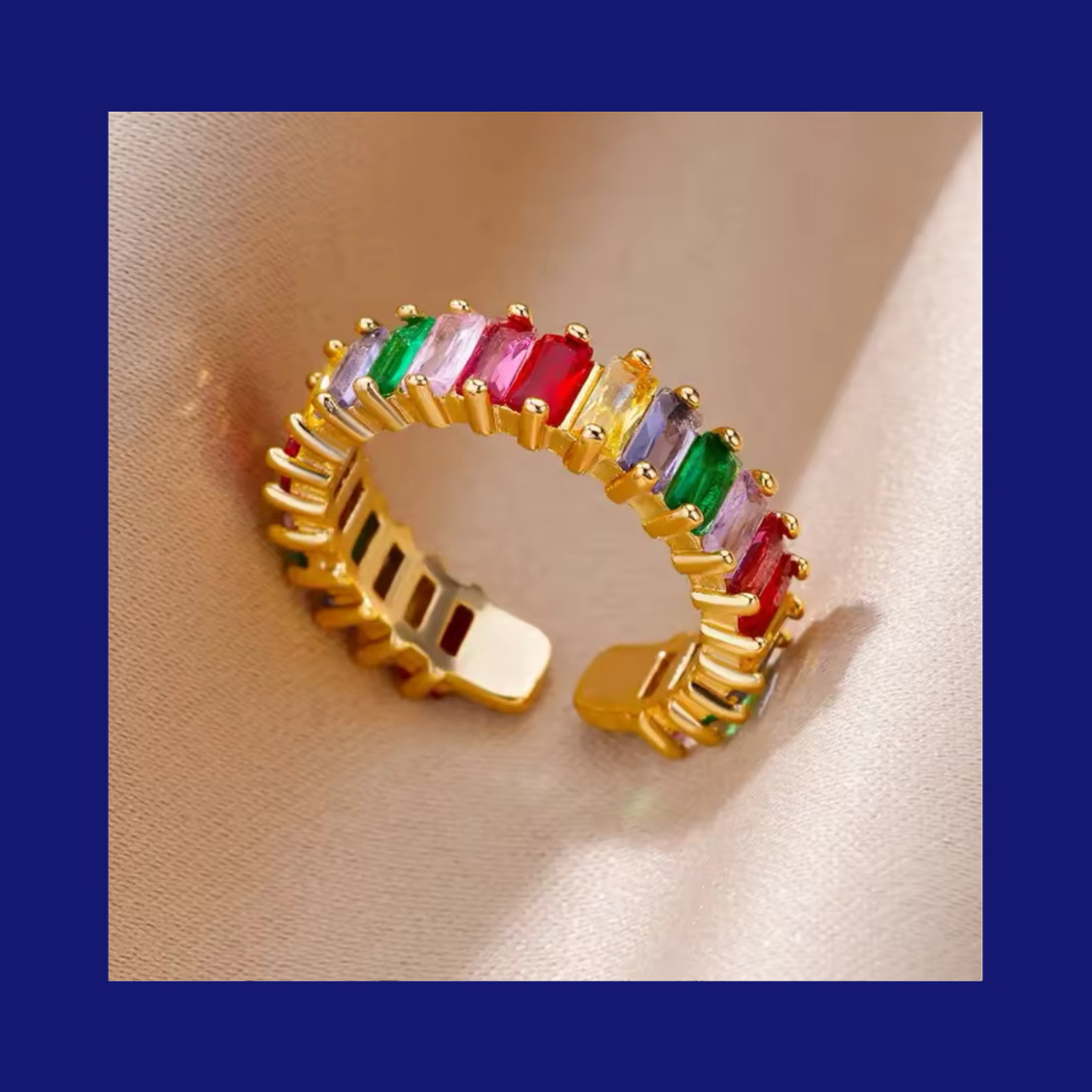 Anillo Zirconias en Baguette Arcoiris