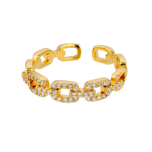 Anillo Estilo Cadena con Zirconias Color Oro