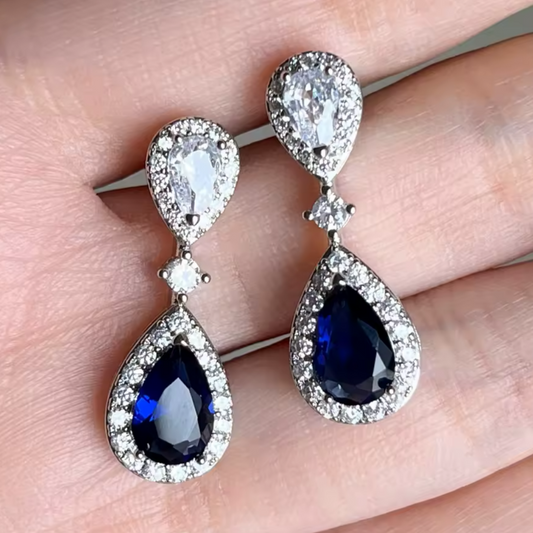 Aretes para fiesta de Zirconia Zafiro estilo Vintage