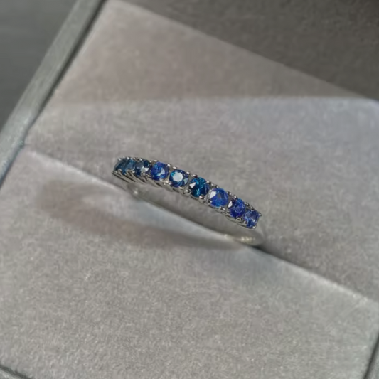 Anillo Media Churumbela de Zirconia Azul Obscuro en Plata .925