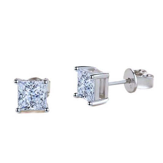 Pendientes cuadrados de Zirconias corte Princesa en Plata .925