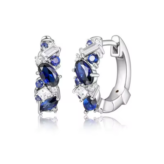 Pendientes Arracadas Zirconia natural con Zirconia Azul tamaño Chico