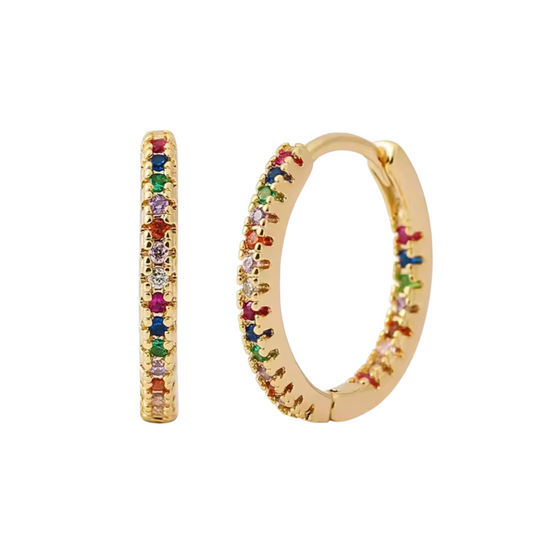 Arracadas Delgadas de Zirconia en Arcoíris