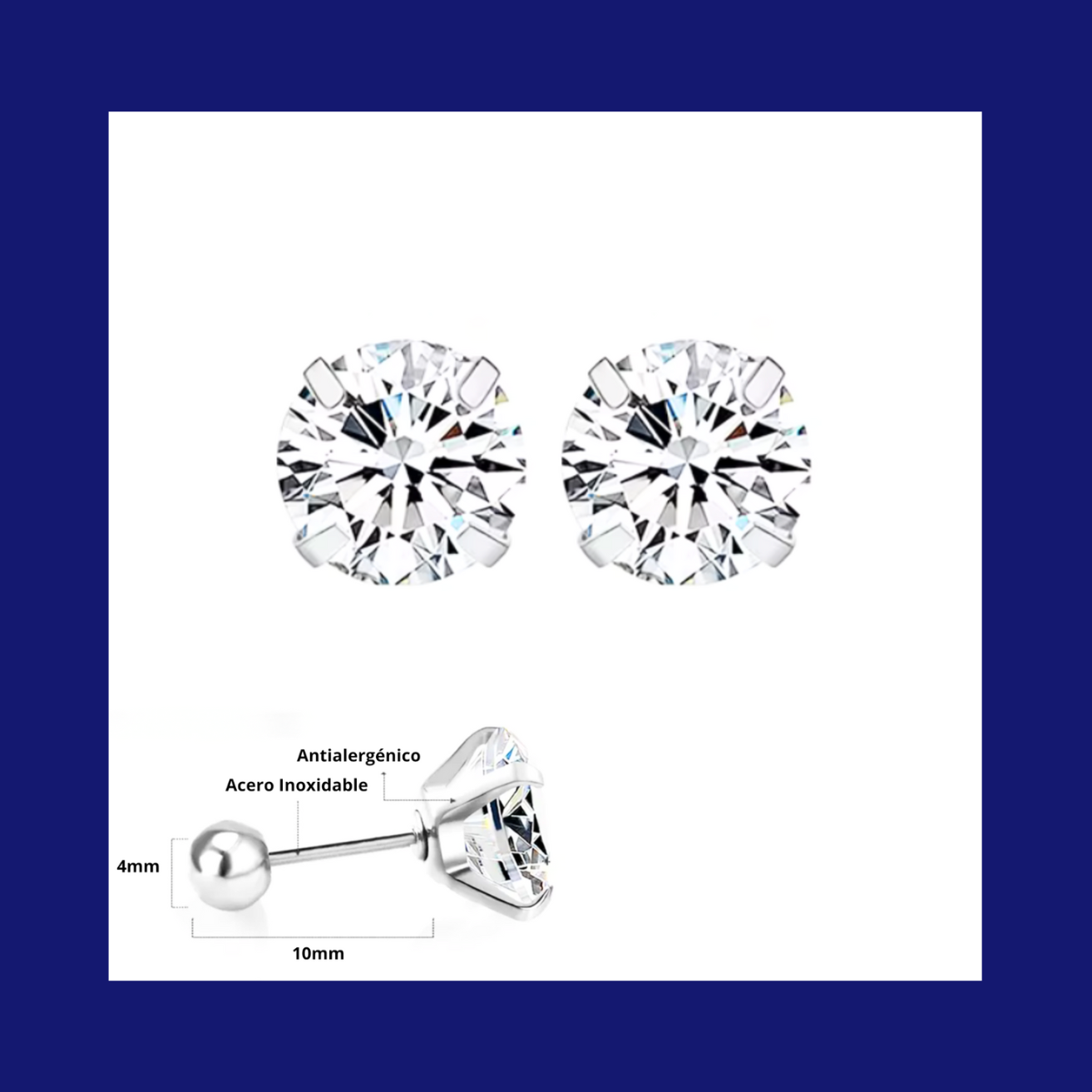 Arete Zirconia tamaño 2mm a 8mm en Acero Inoxidable mariposa redonda