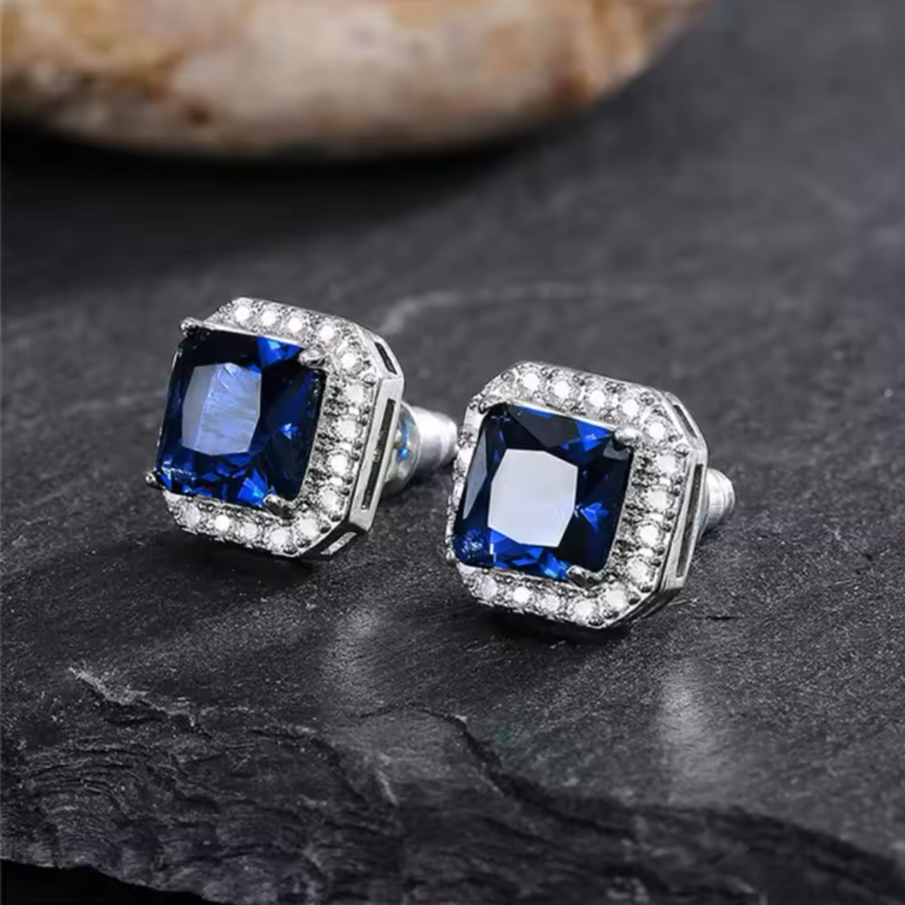 Aretes de Zirconia Zafiro Cuadrado