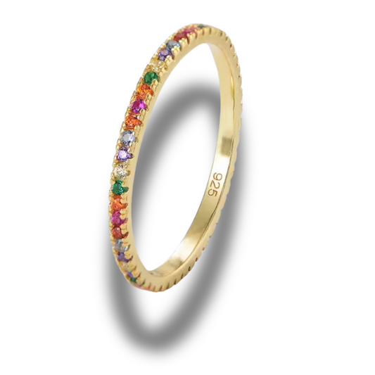 Churumbela Delgada de Zirconia en Arcoíris montada en Plata .925 bañada en Oro